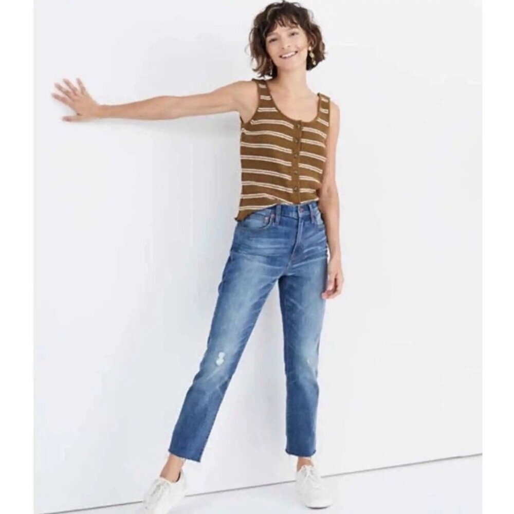 MADEWELL Womens Jeans 25 The High-Rise Slim Crop Boyjean in Dover Wash Raw-Hem
